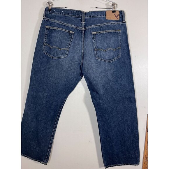 American Eagle Jean Men 36 Blue Dark Wash Loose Preppy Straight Leg Western Y2K - Picture 6 of 13